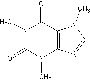 Molekularna struktura kofeina - trimetilksantin (C8H10N4O2)